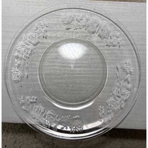 8 Vtg Clear Glass Plates 6" With Floral Rose Etched Design Bread Dessert Saucer - Picture 6 of 16